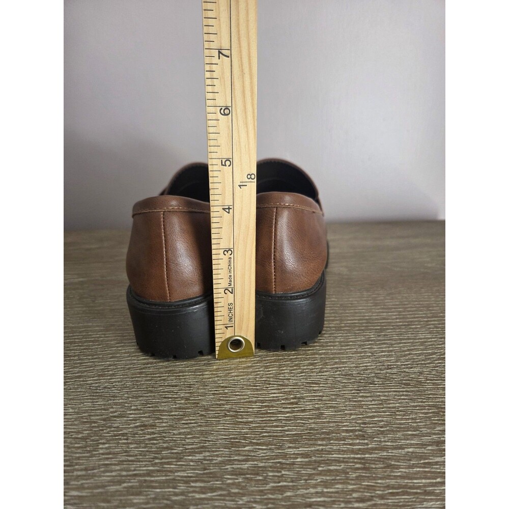 Y2K Chunky Loafers Sz 8.5 Brown Vegan‎ Leather Block Heel Preppy Grunge Academia - Picture 5 of 7